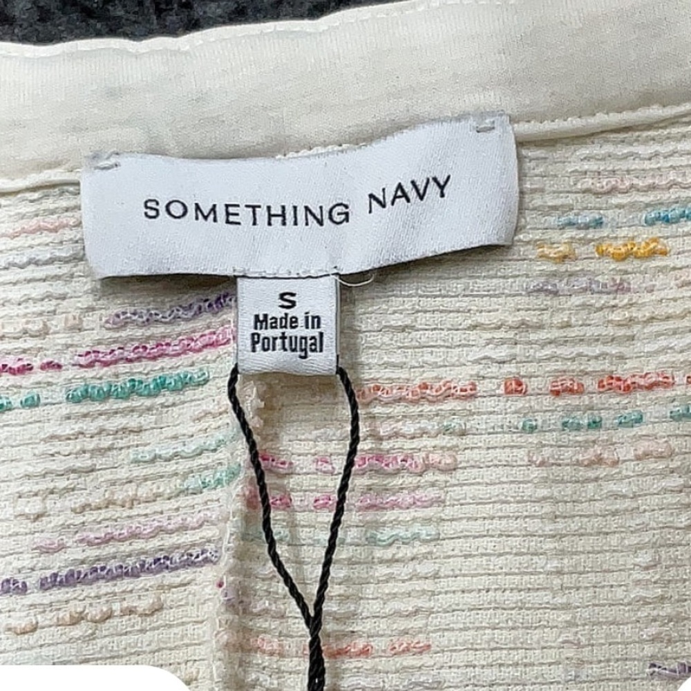 Something Navy Rainbow Ruffle Off Shoulder Romper Cream Multicolor Small - Picture 4 of 4
